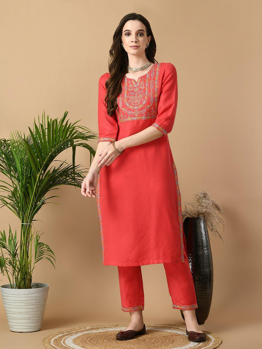 kalini ethnic motifs yoke design straight kurta with trousers