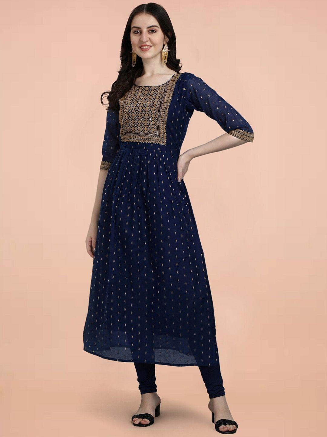 kalini ethnic motifs yoke design thread work a-line kurta with leggings & with dupatta