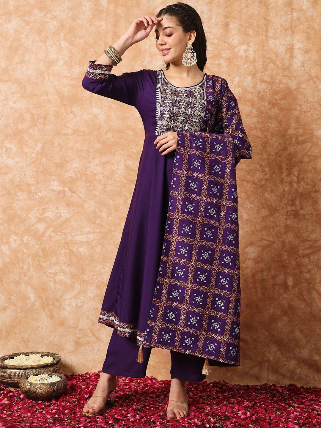 kalini ethnic motifs yoke design thread work a-line kurta with trousers & with dupatta