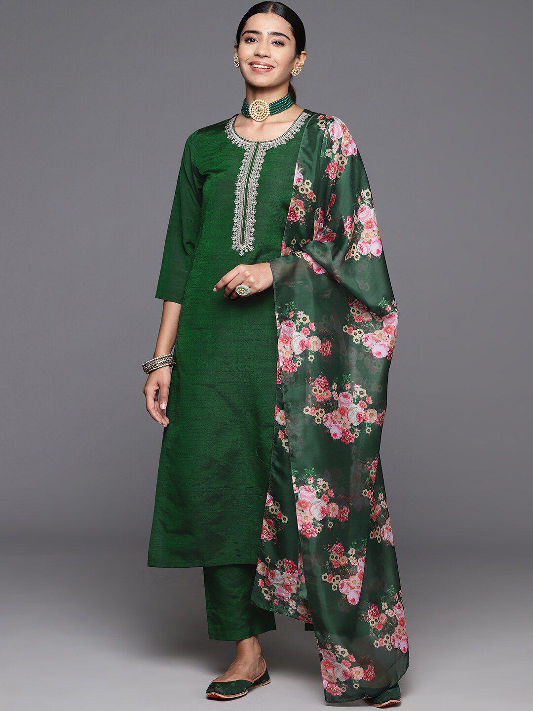 kalini ethnic motifs yoke design thread work detail straight kurta & trouser with dupatta