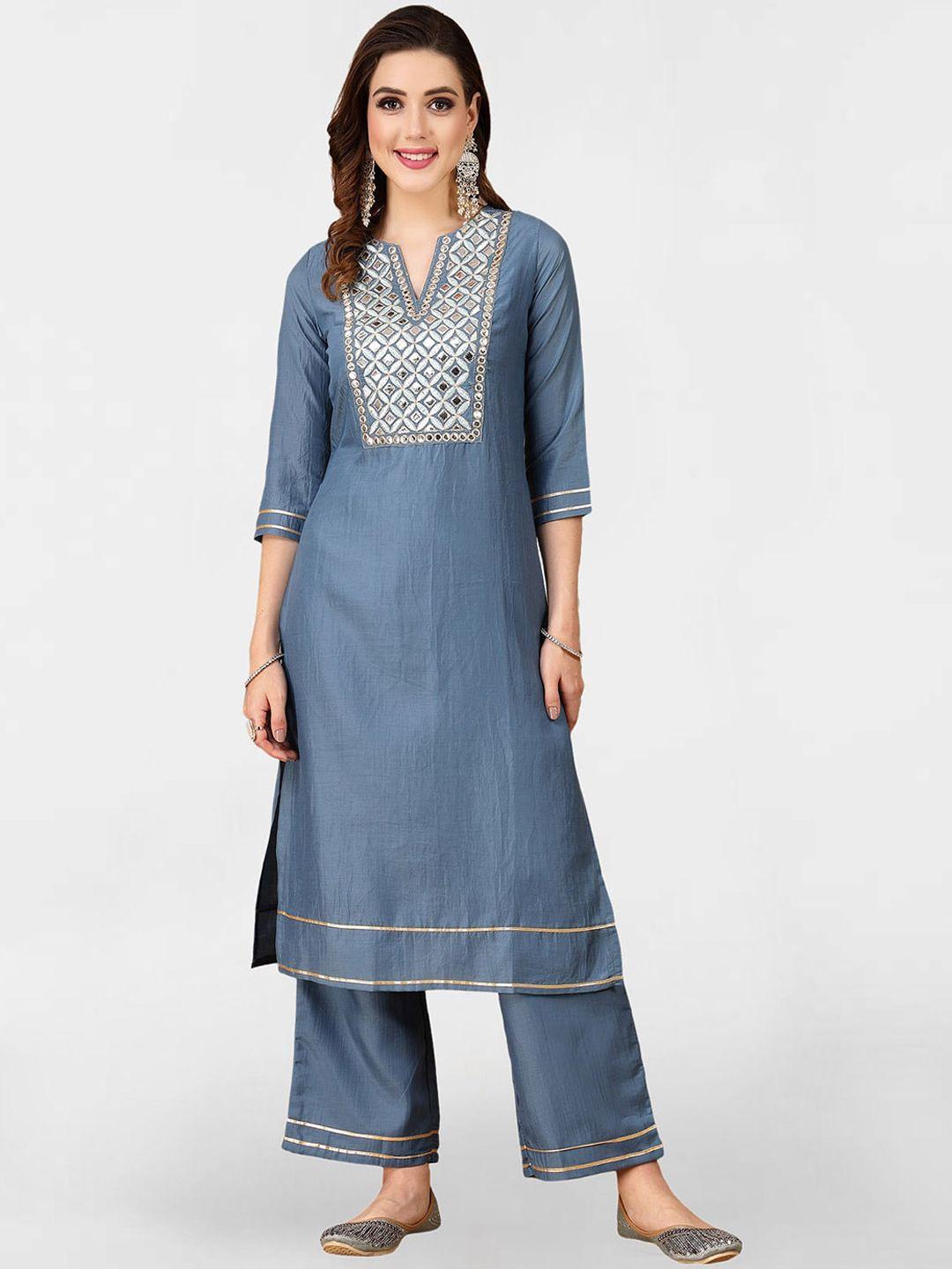 kalini ethnic motifs yoke design thread work straight kurta & trousers with dupatta