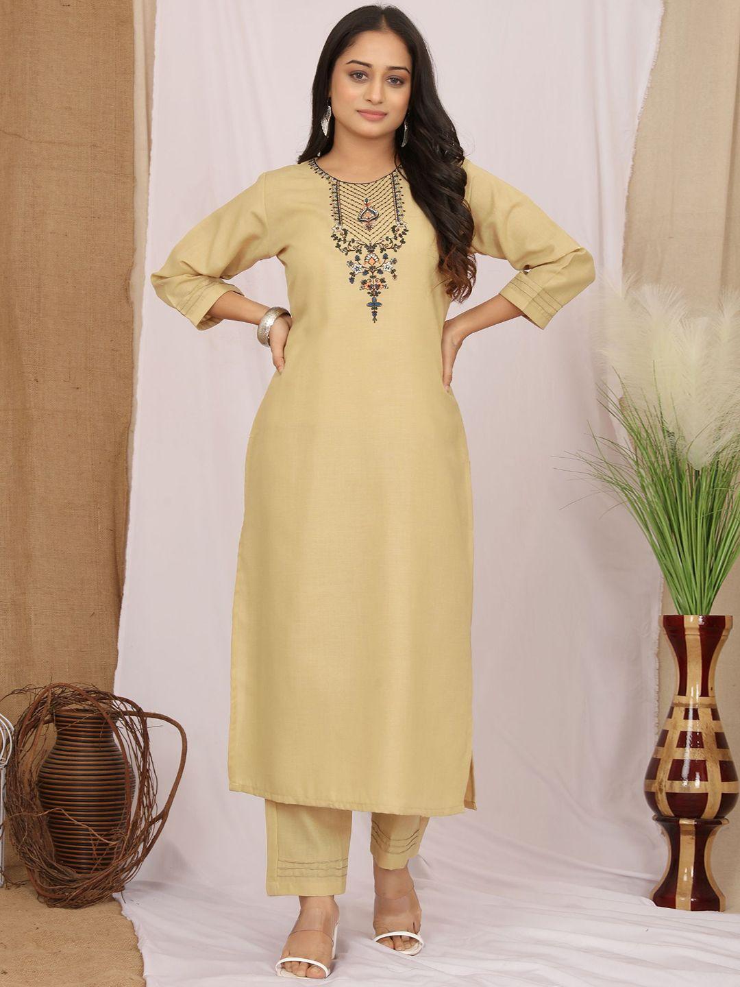 kalini ethnic motifs yoke design thread work straight kurta with trousers