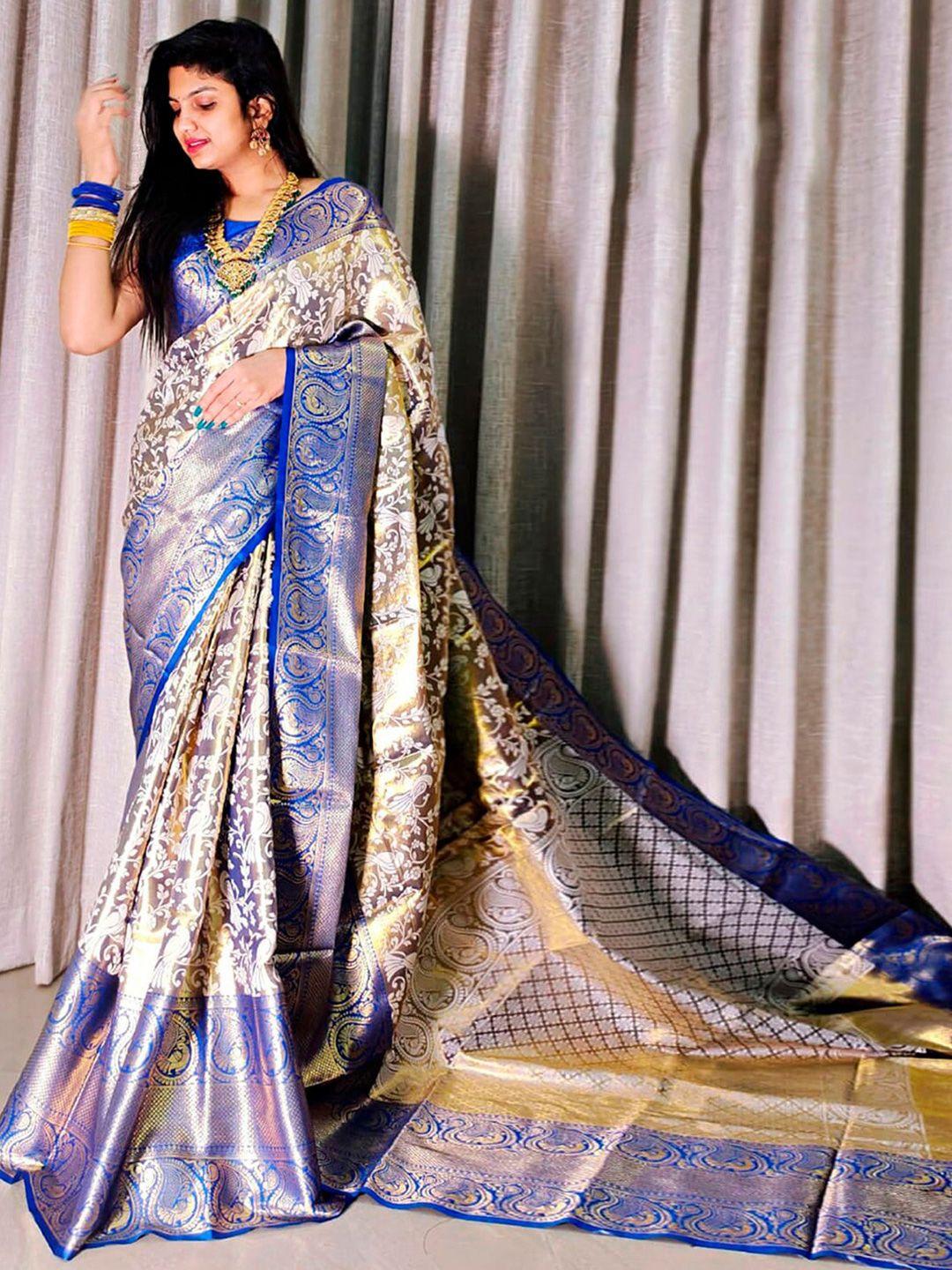 kalini ethnic motifs zari silk blend kanjeevaram saree