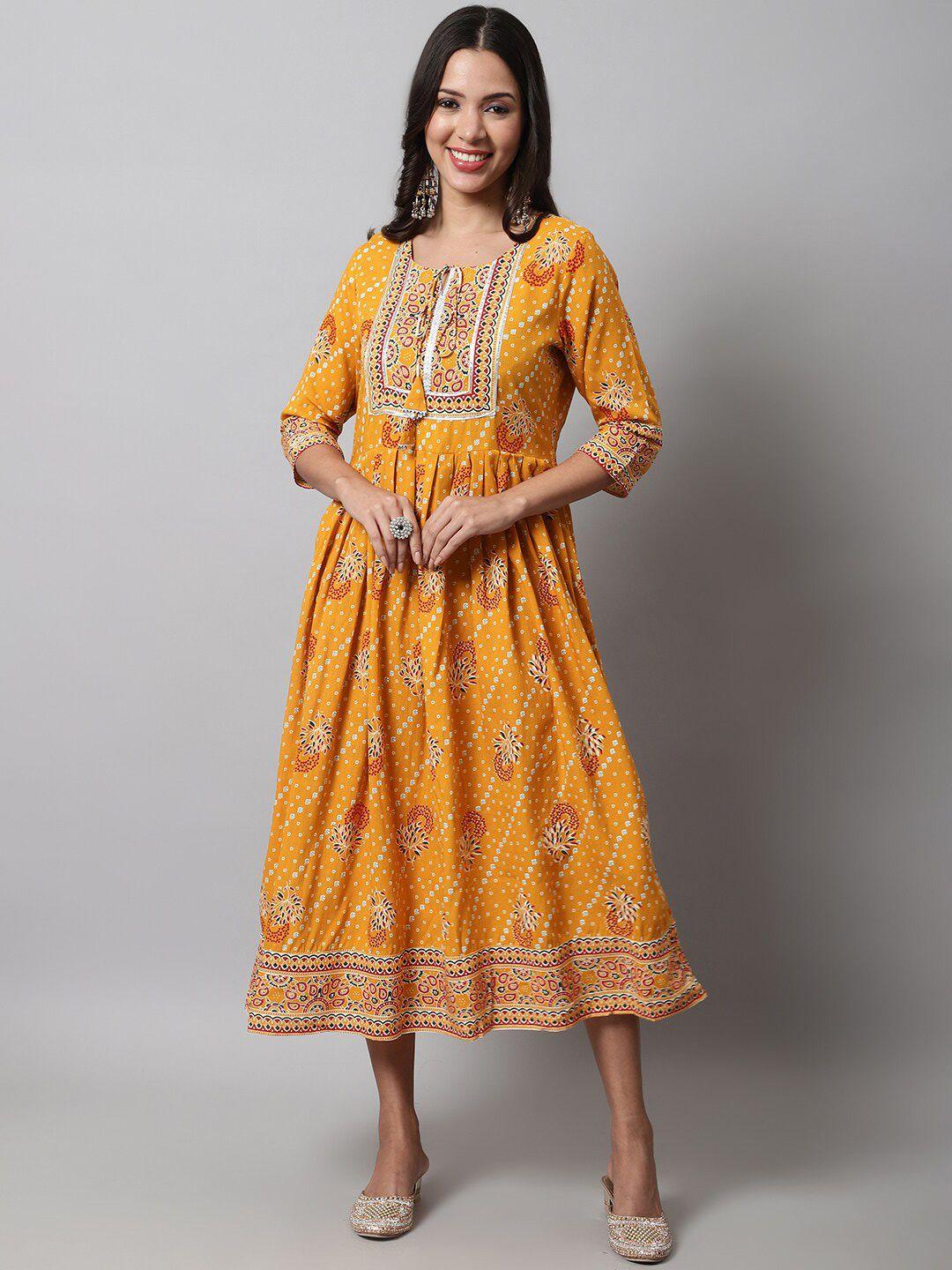 kalini ethnic printed midi fit & flare dress