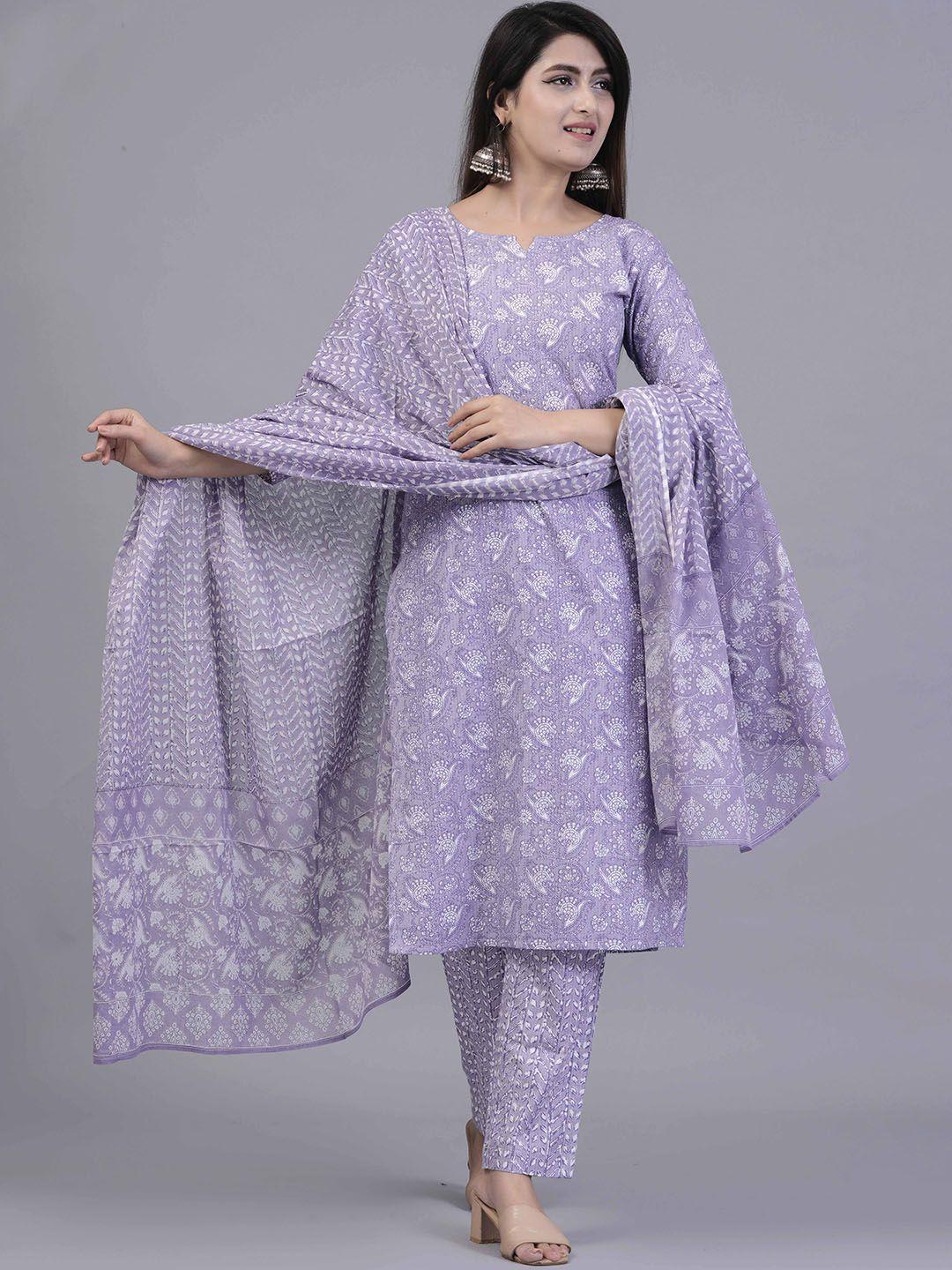 kalini ethnic printed pure cotton straight kurta with pyjamas & dupatta