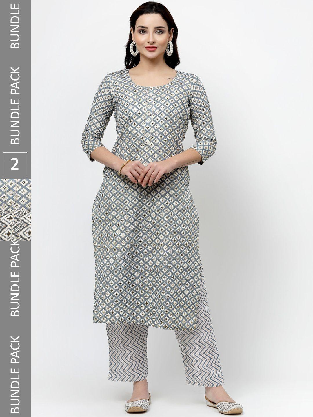 kalini ethnic printed pure cotton straight kurta with trousers