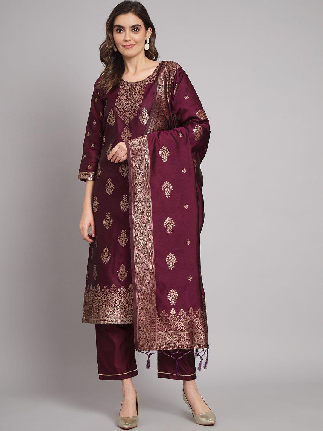 kalini ethnic woven design regular straight kurta & trousers with dupatta