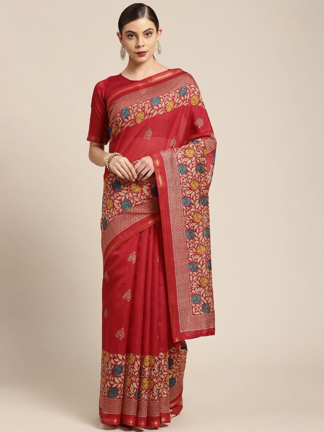 kalini floral block printed saree