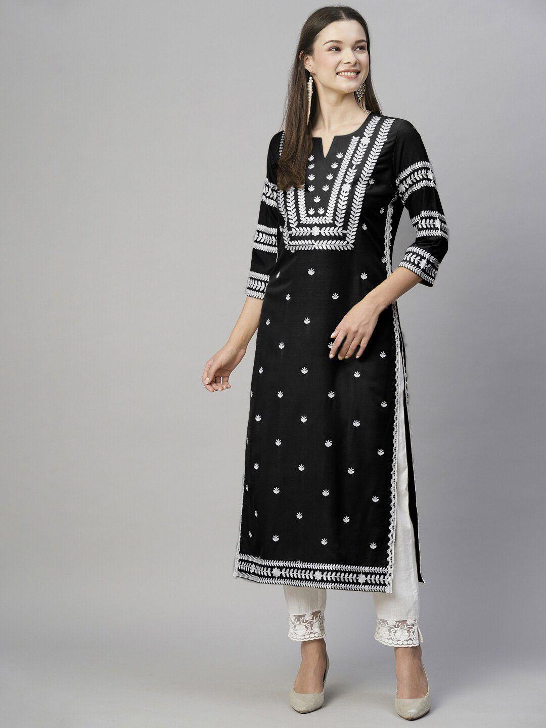 kalini floral chikankari embroidered straight plus size kurta