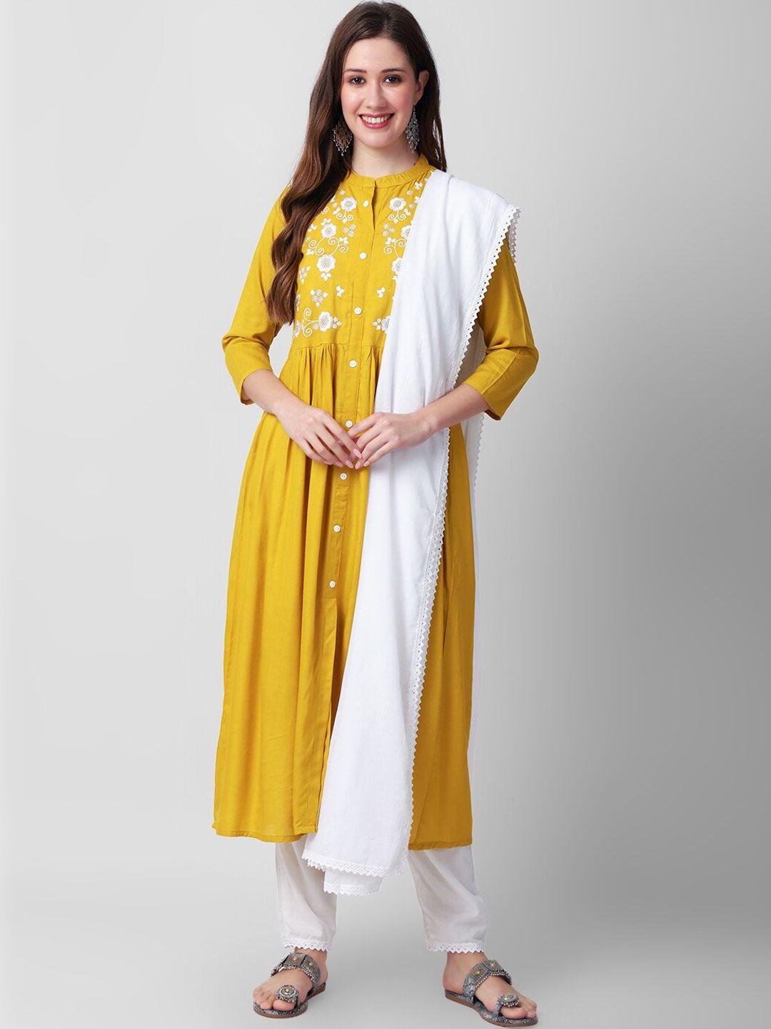 kalini floral embroidered a-line kurta with trousers & dupatta