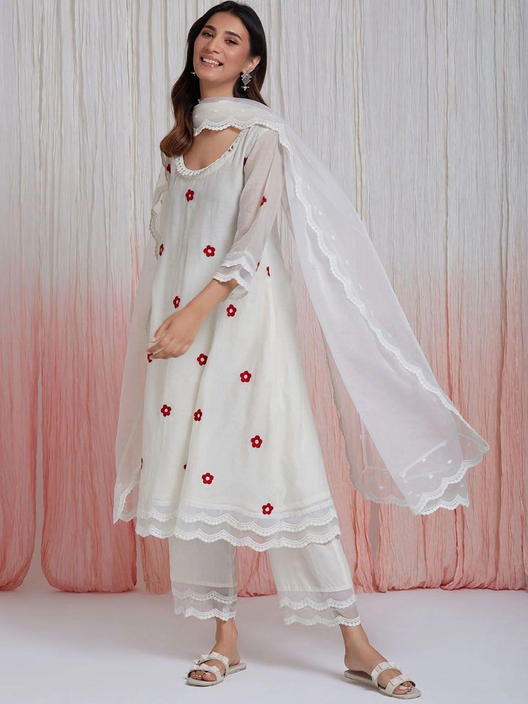 kalini floral embroidered a-line thread work kurta with palazzos & dupatta