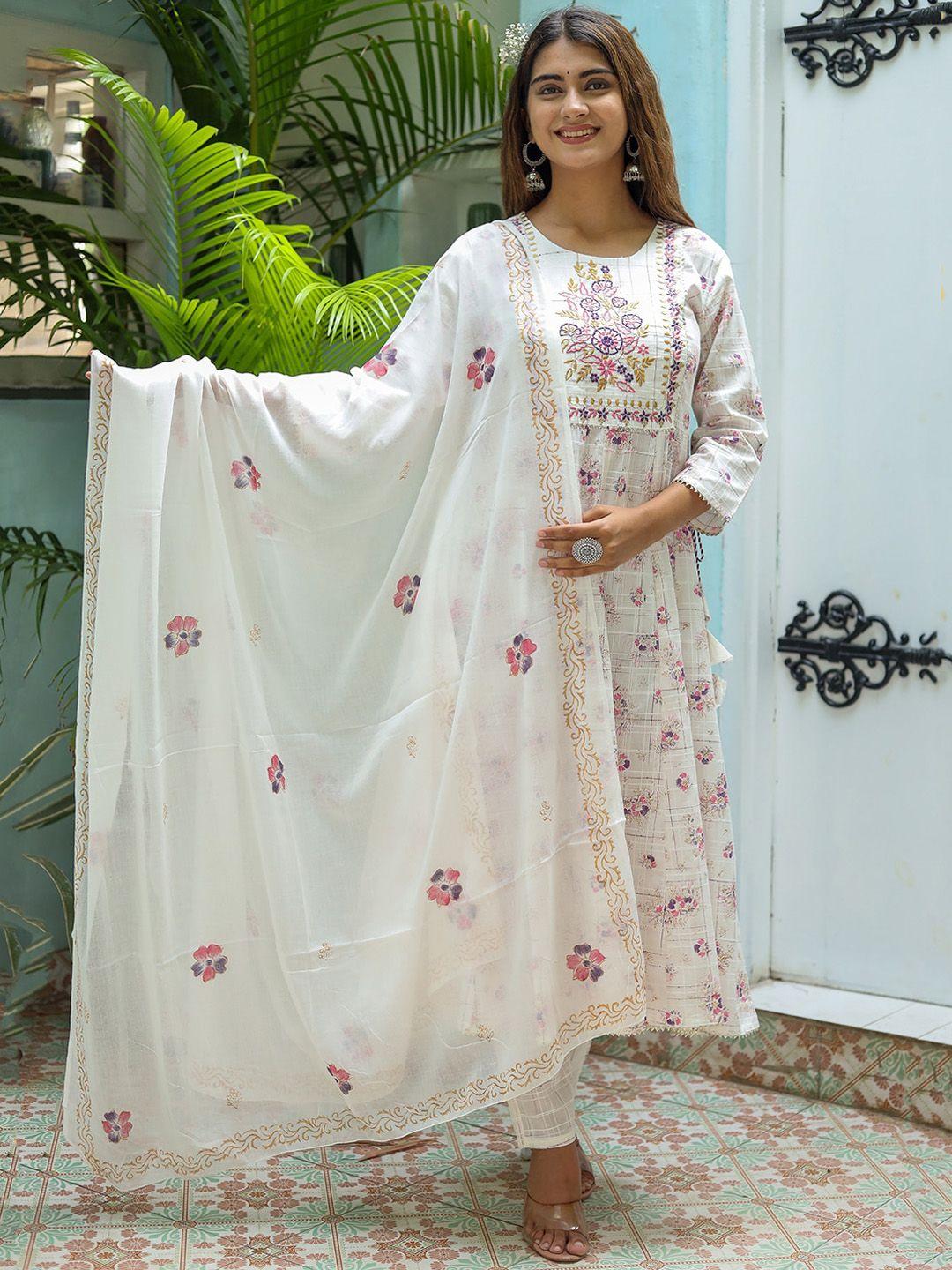 kalini floral embroidered anarkali kurta & trousers with dupatta