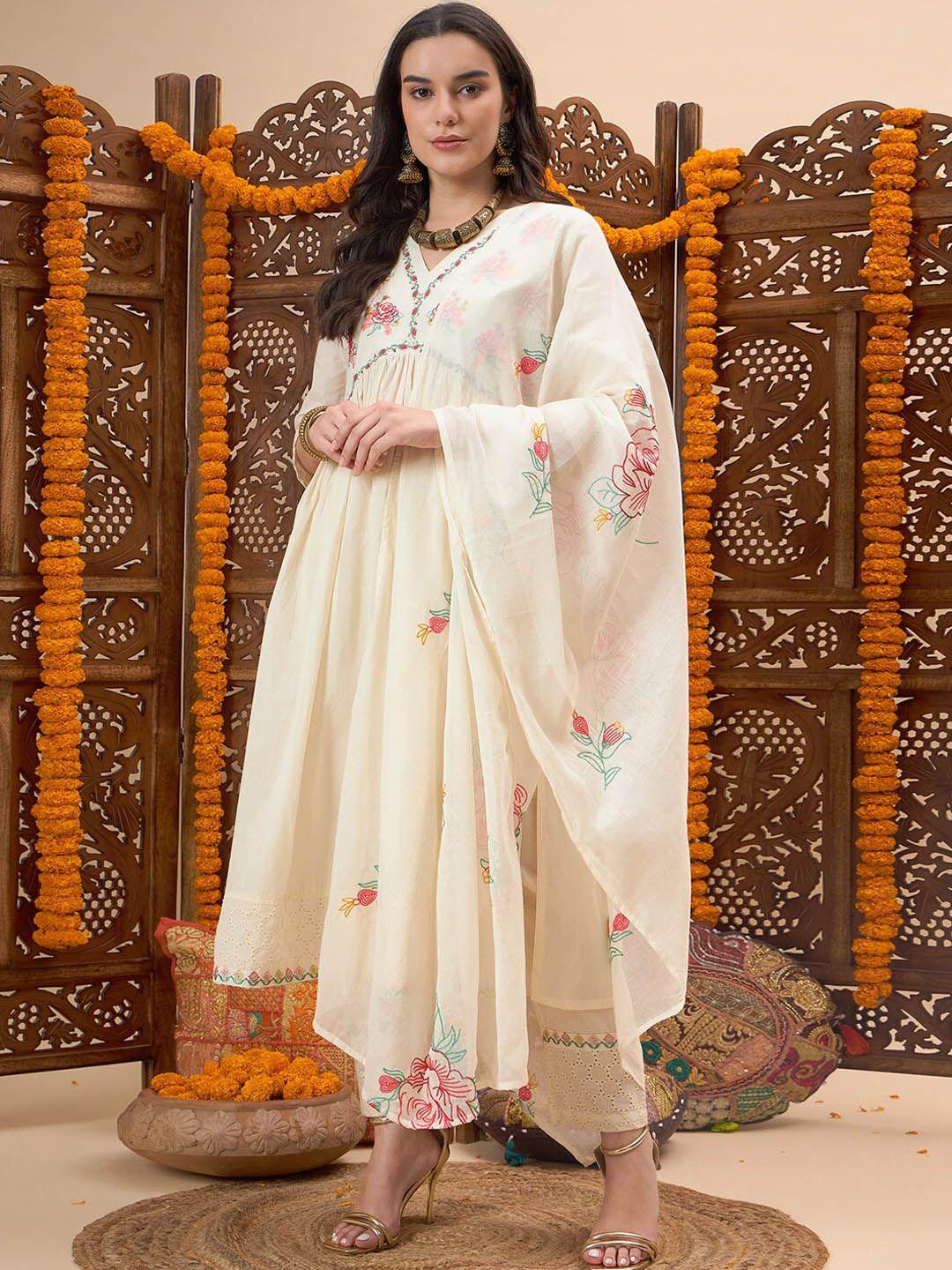 kalini floral embroidered anarkali kurta with trouser & dupatta