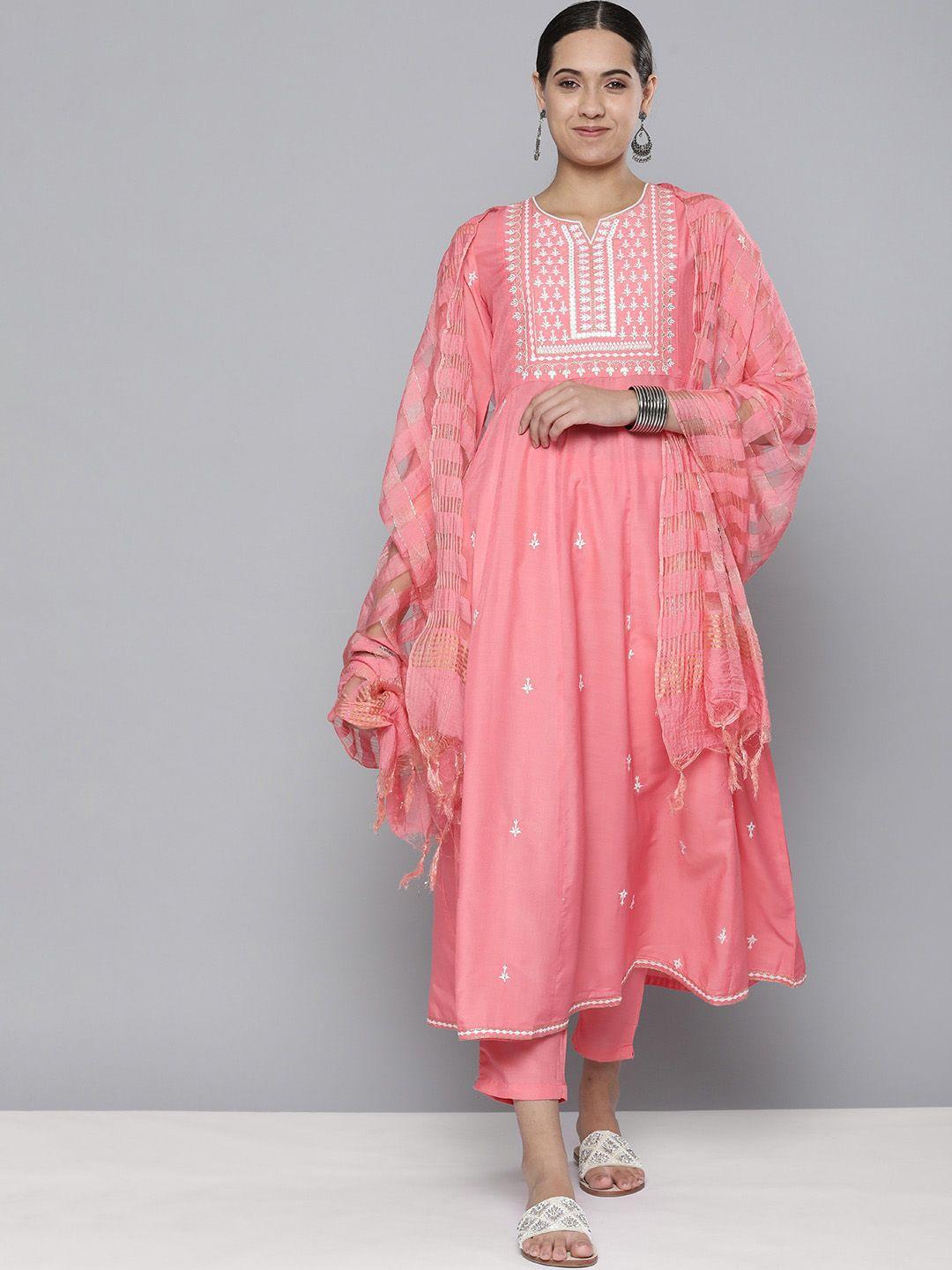 kalini floral embroidered anarkali kurta with trousers & with dupatta