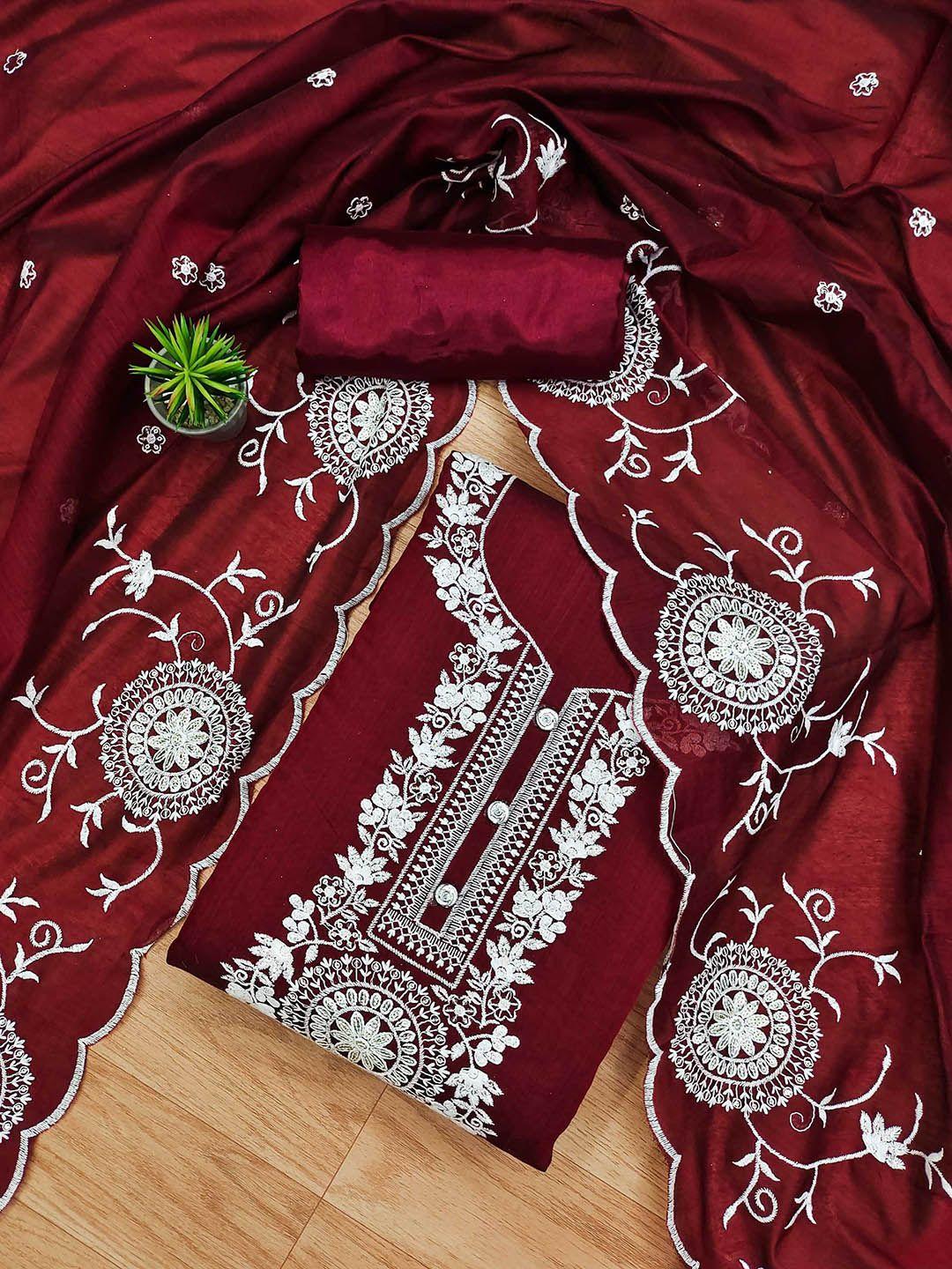 kalini floral embroidered art silk unstitched dress material