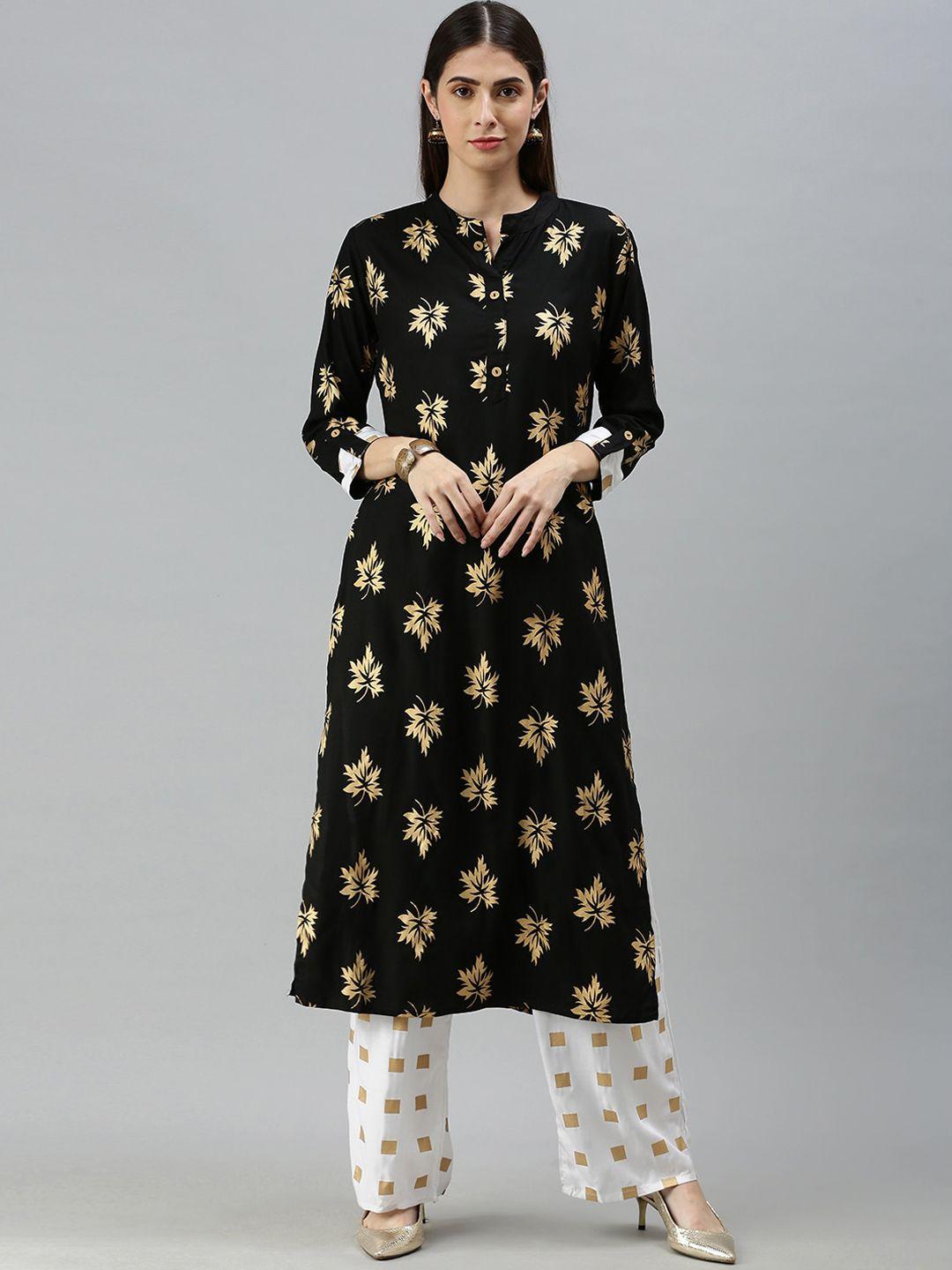 kalini floral embroidered band collar kurta with palazzos