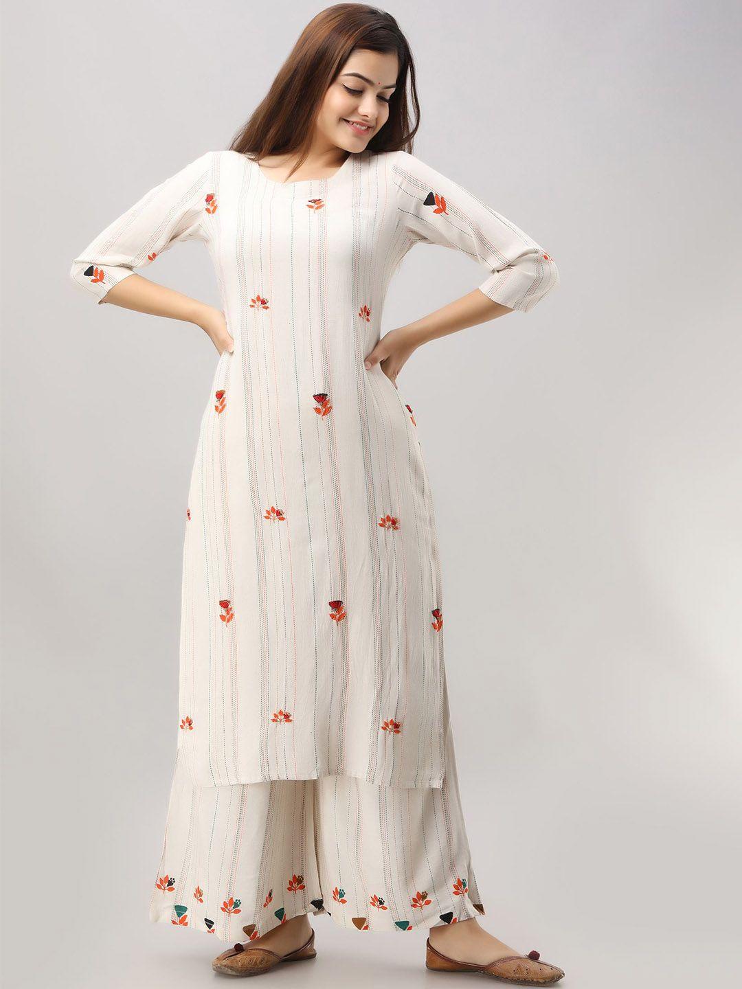 kalini floral embroidered beads & stones straight kurta with palazzos