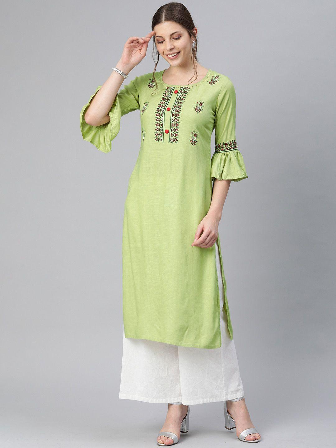 kalini floral embroidered bell sleeves bead work kurta