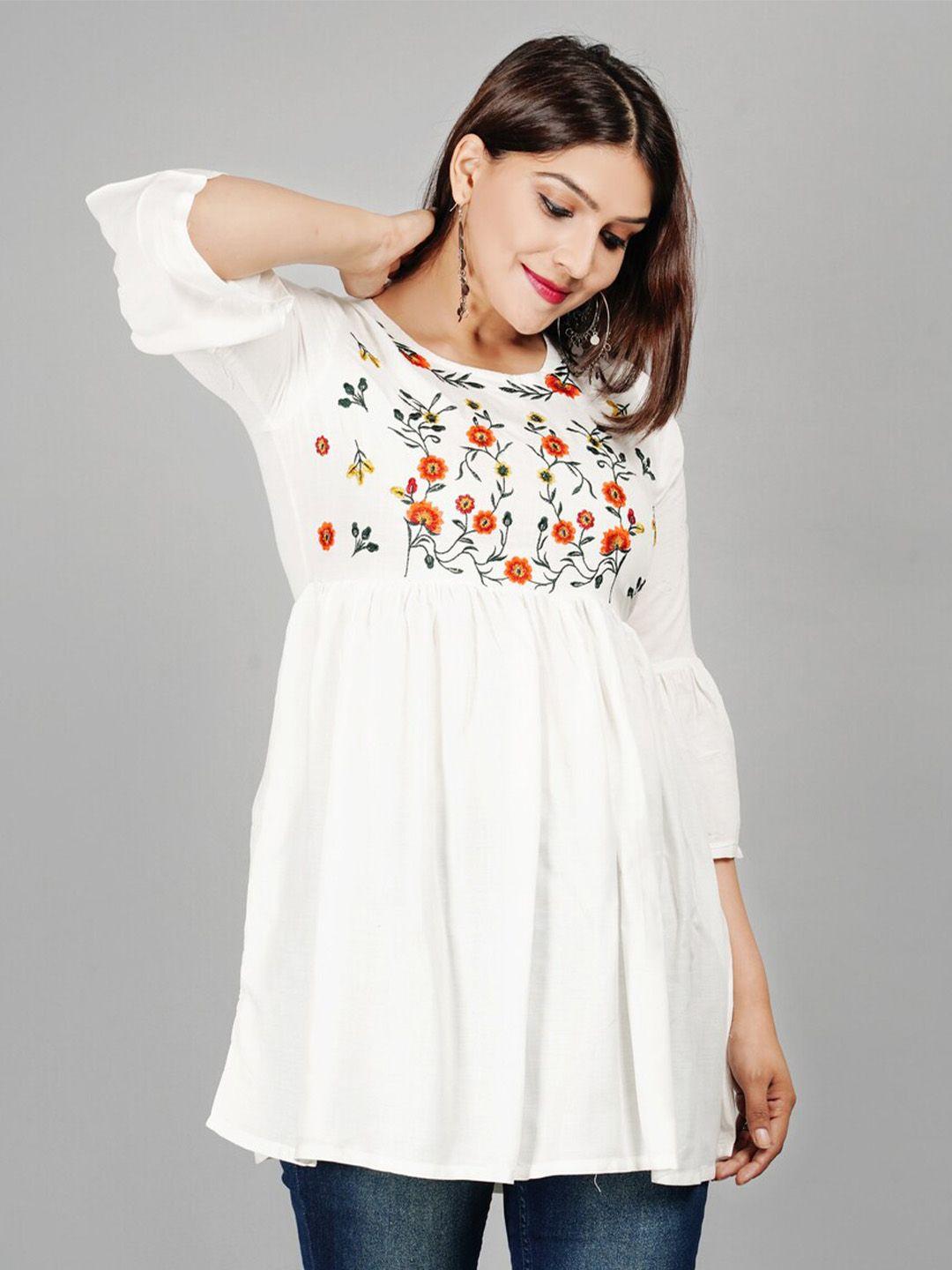 kalini floral embroidered bell sleeves longline a-line top