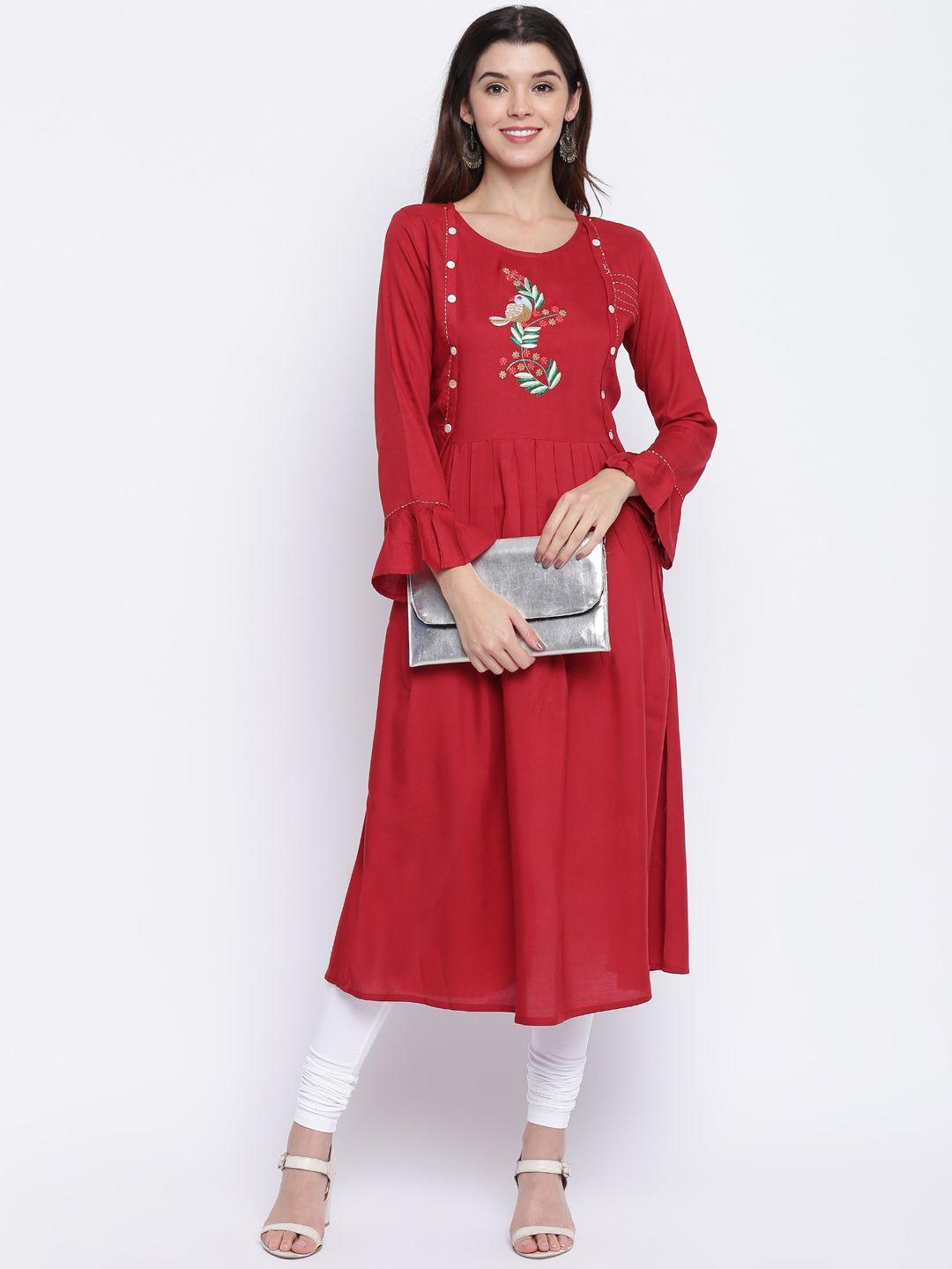 kalini floral embroidered bell sleeves pleated a-line kurta