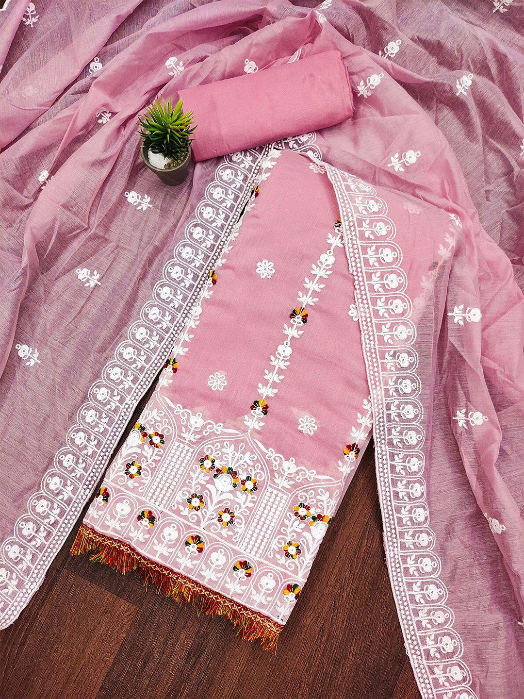 kalini floral embroidered chanderi cotton unstitched dress material
