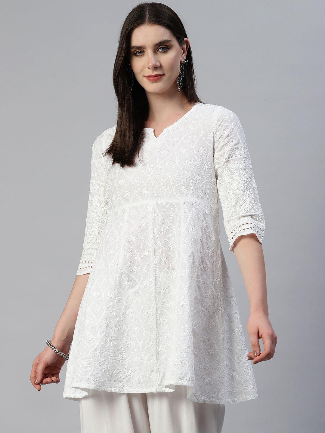 kalini floral embroidered chikankari cotton kurta