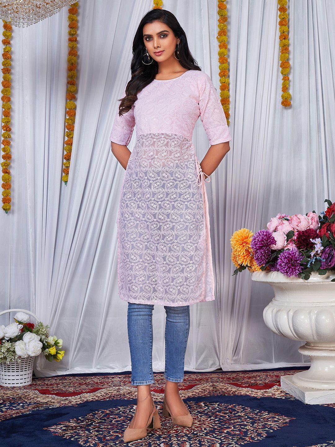 kalini floral embroidered chikankari georgette straight kurta