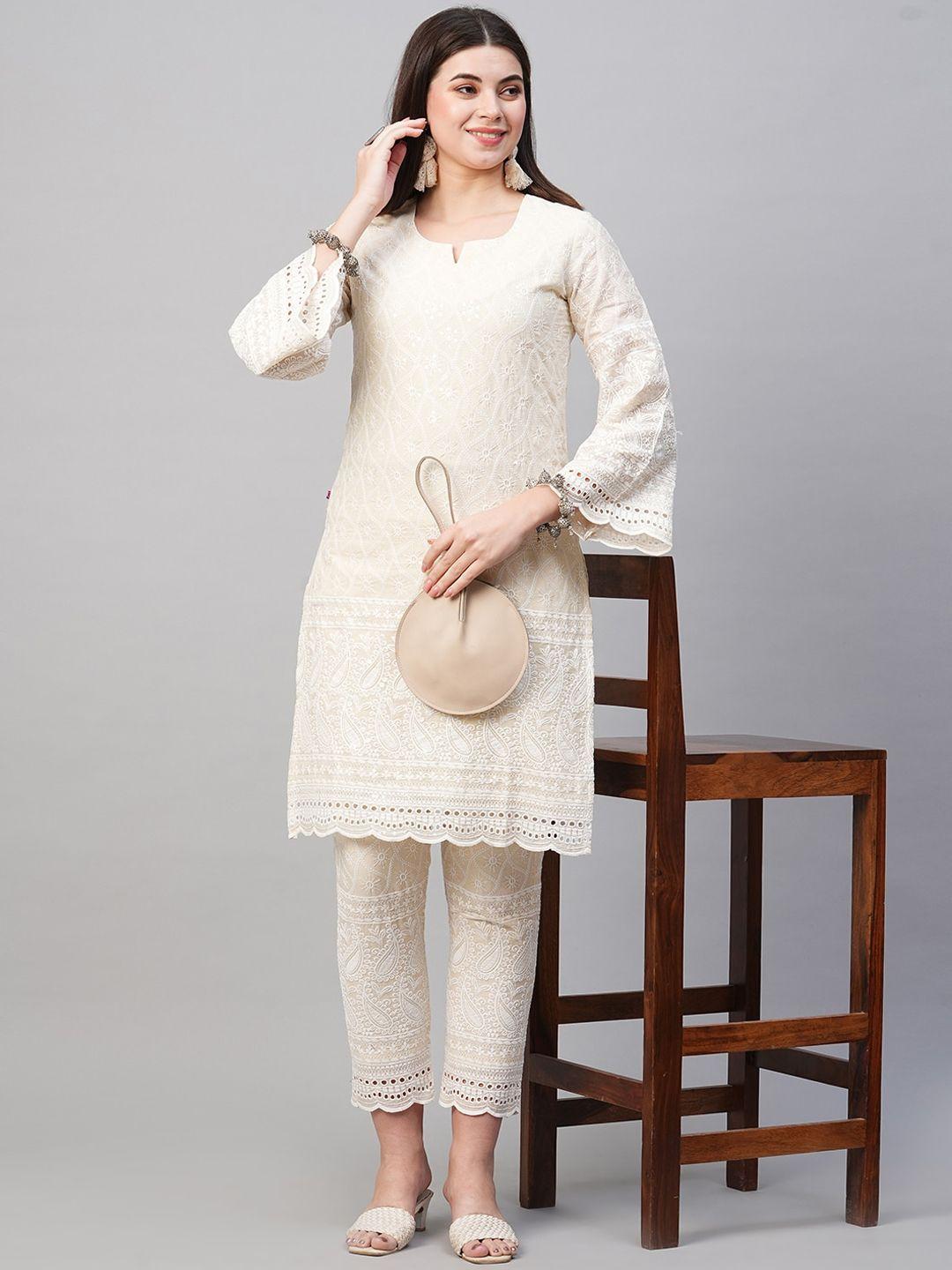 kalini floral embroidered chikankari kurta with trousers