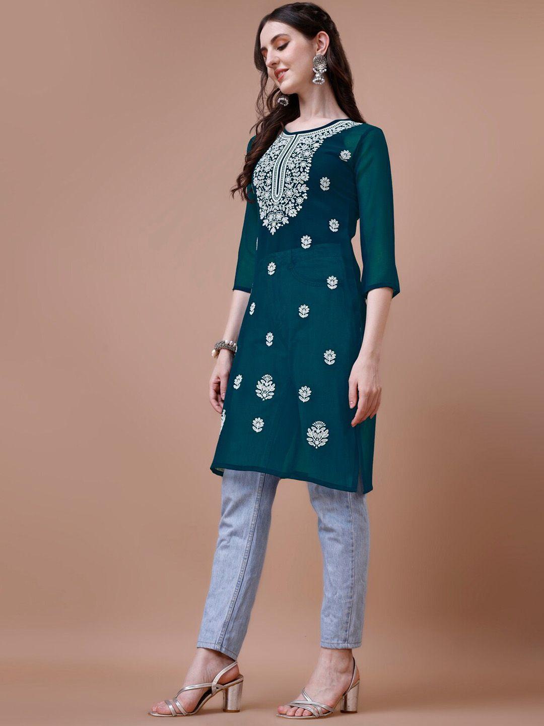 kalini floral embroidered chikankari shadow work georgette straight kurta