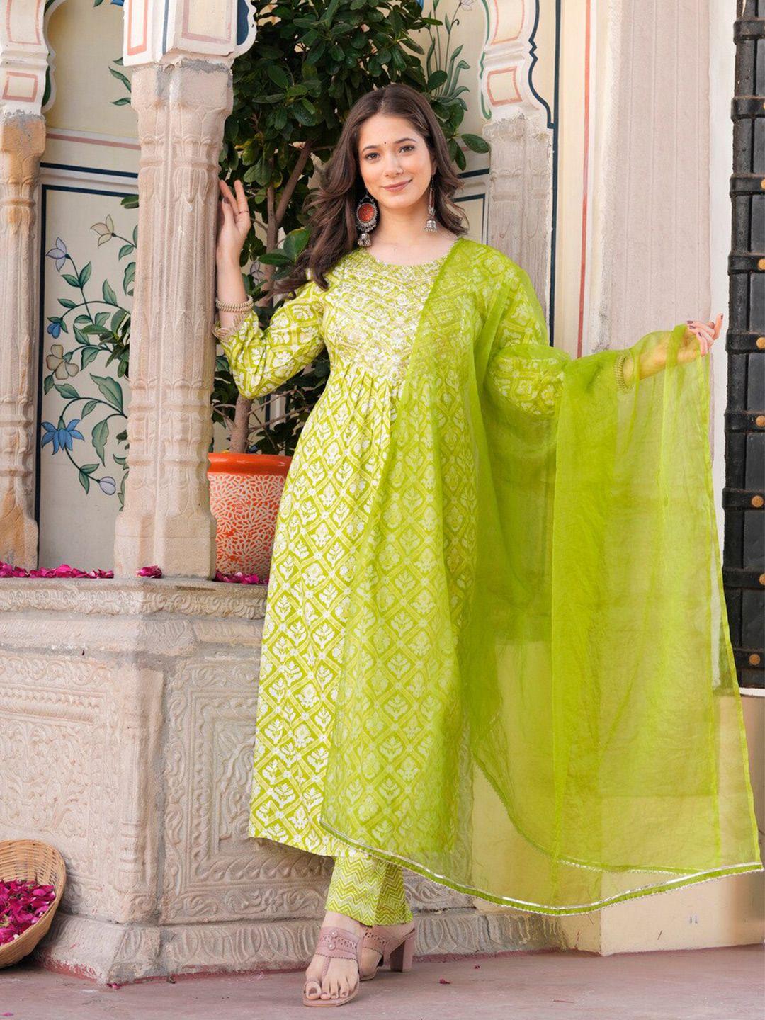 kalini floral embroidered empire a-line kurta & palazzos with dupatta