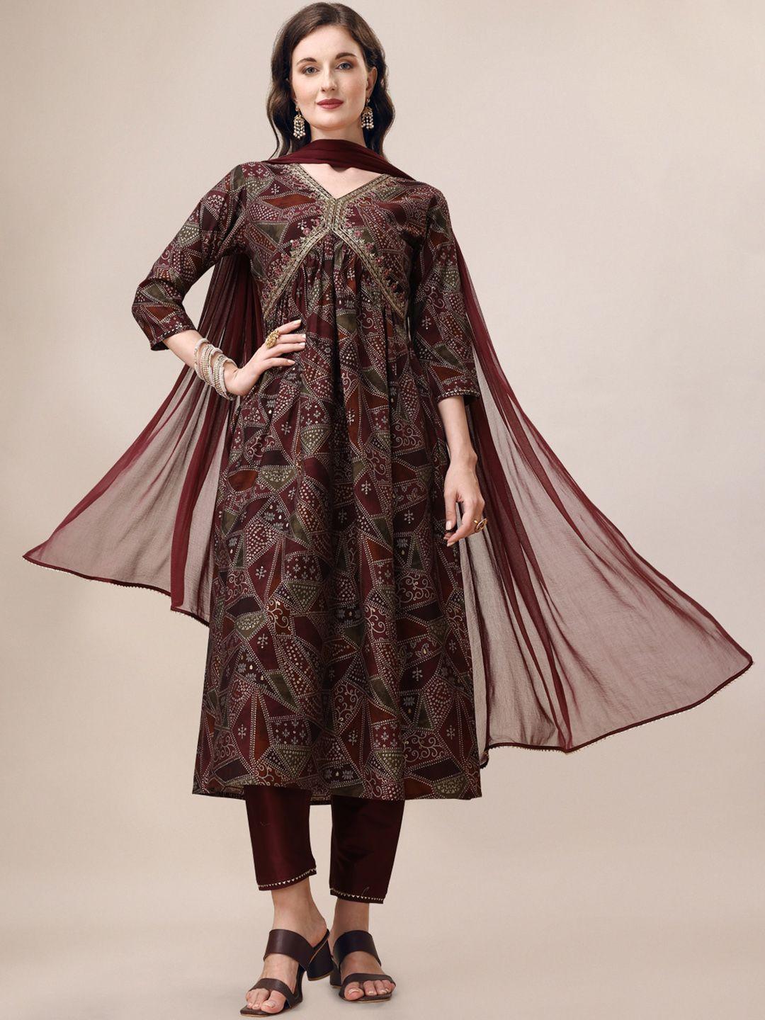kalini floral embroidered empire chanderi cotton kurta & trousers with dupatta