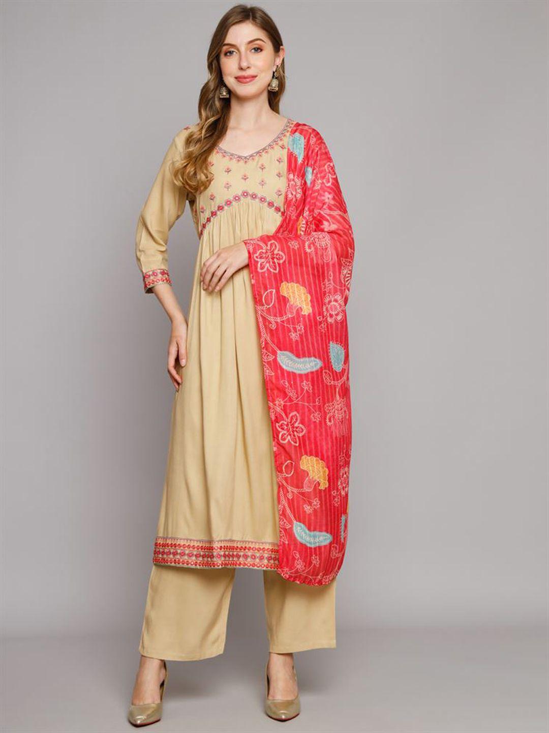 kalini floral embroidered empire sequinned kurta with palazzos & with dupatta