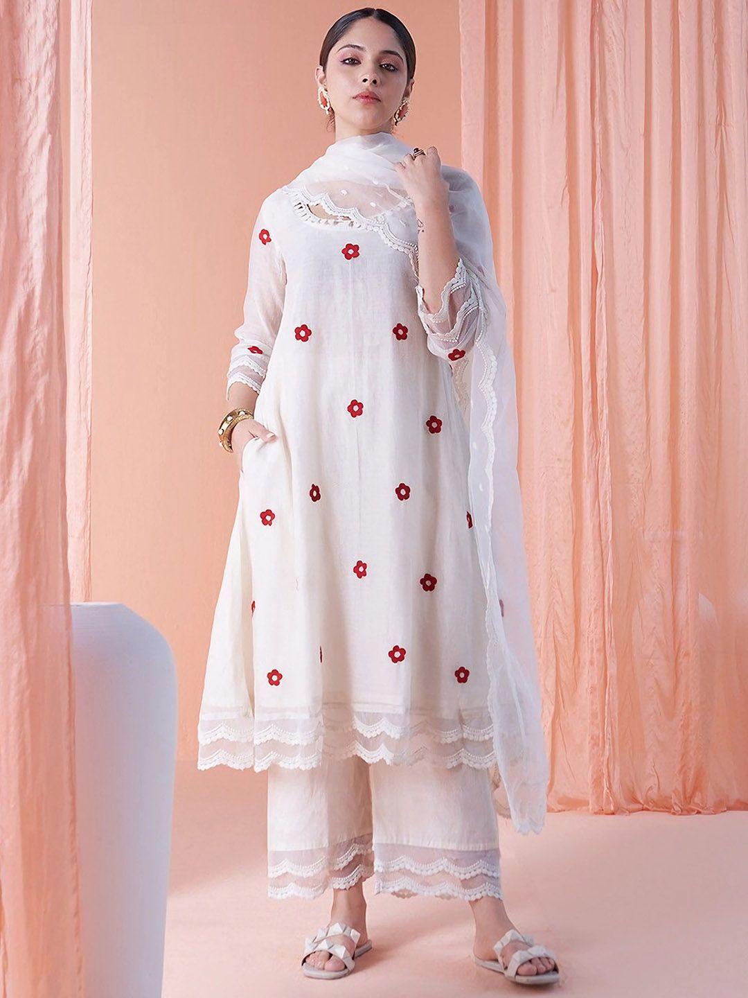 kalini floral embroidered empire thread work kurta with palazzos & dupatta