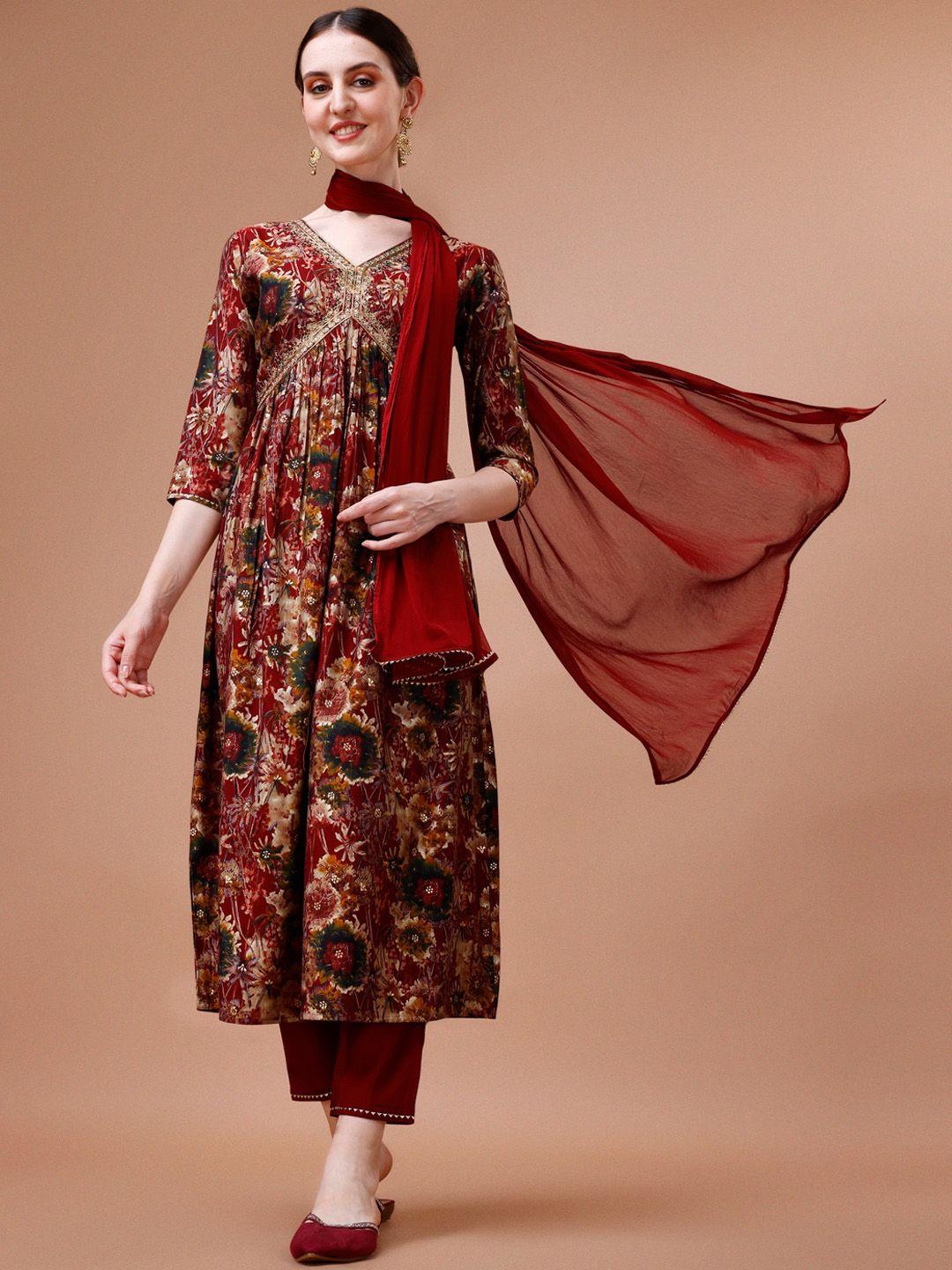 kalini floral embroidered gotta patti chanderi cotton kurta & trousers with dupatta