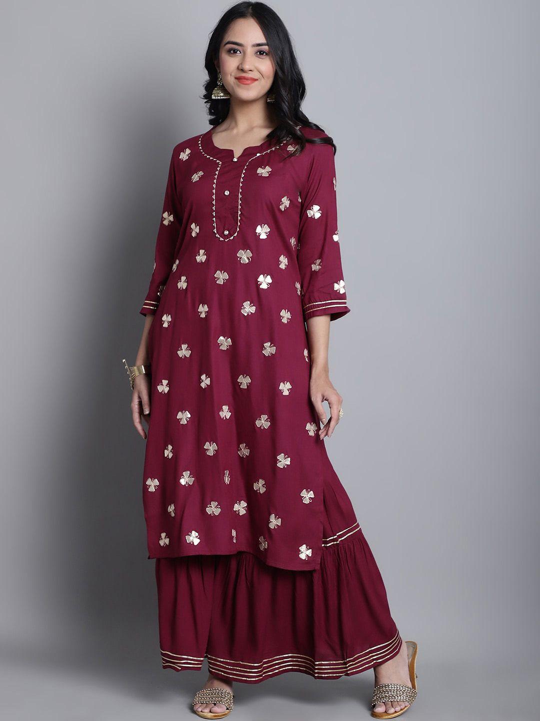 kalini floral embroidered gotta patti kurta with sharara