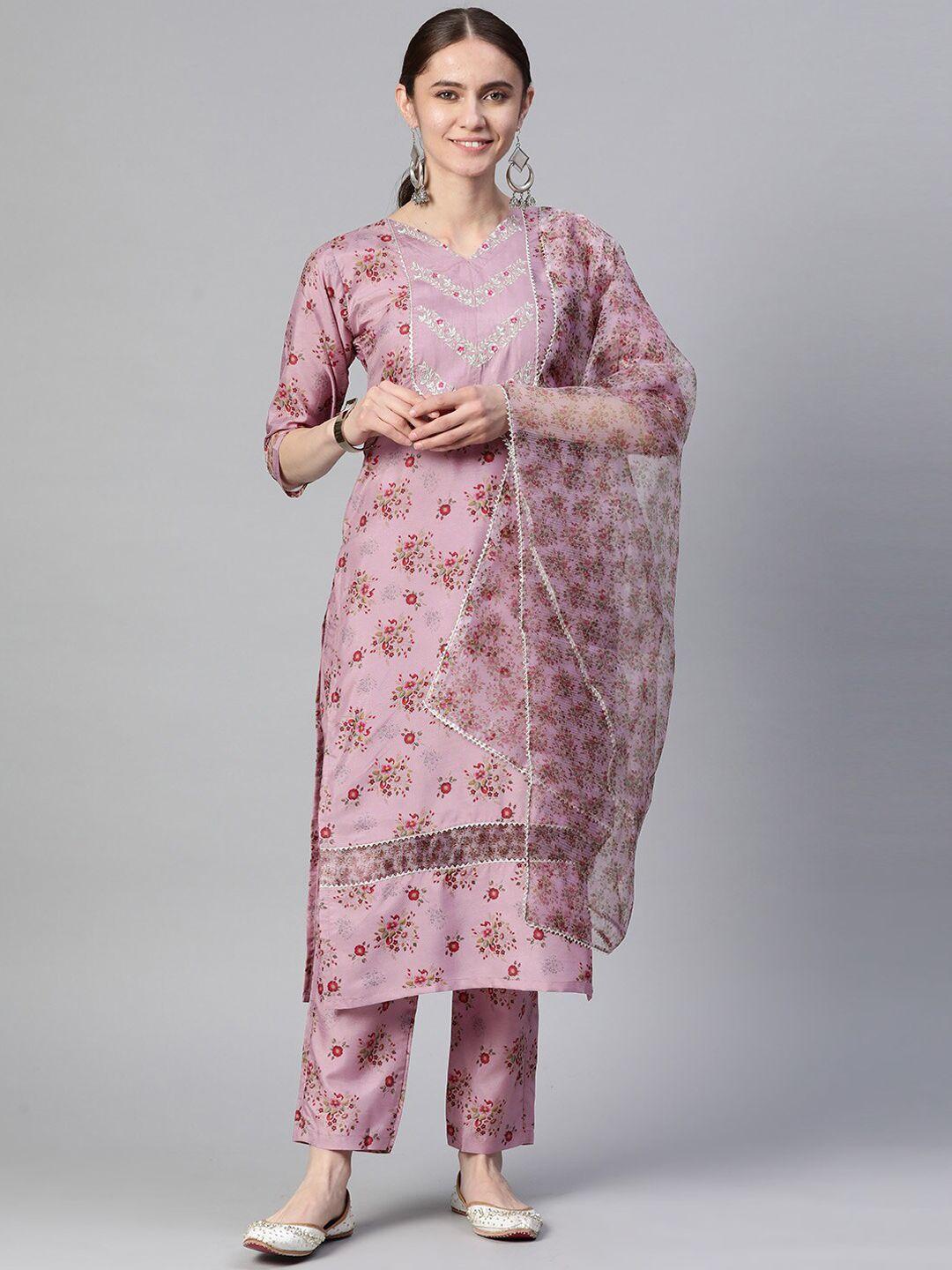 kalini floral embroidered gotta patti kurta with trousers & dupatta