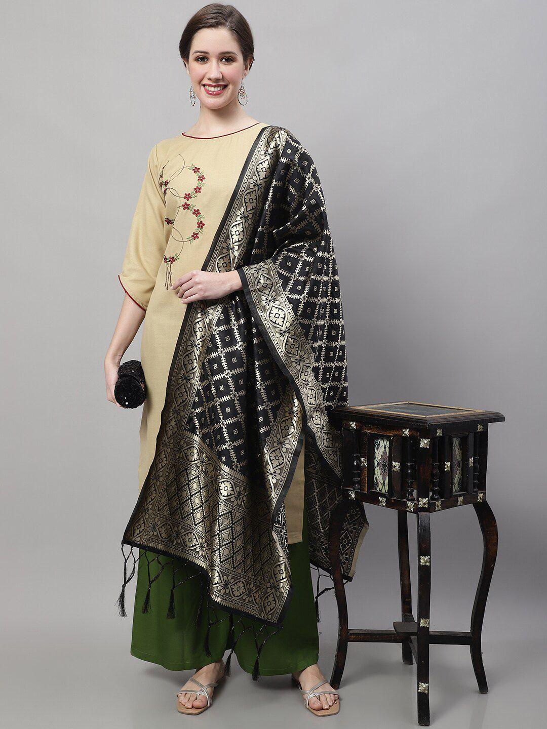 kalini floral embroidered kurta with banarasi silk dupatta