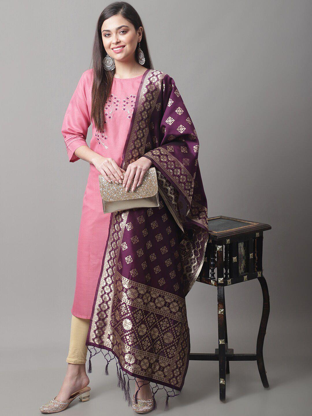 kalini floral embroidered kurta with banarasi silk dupatta