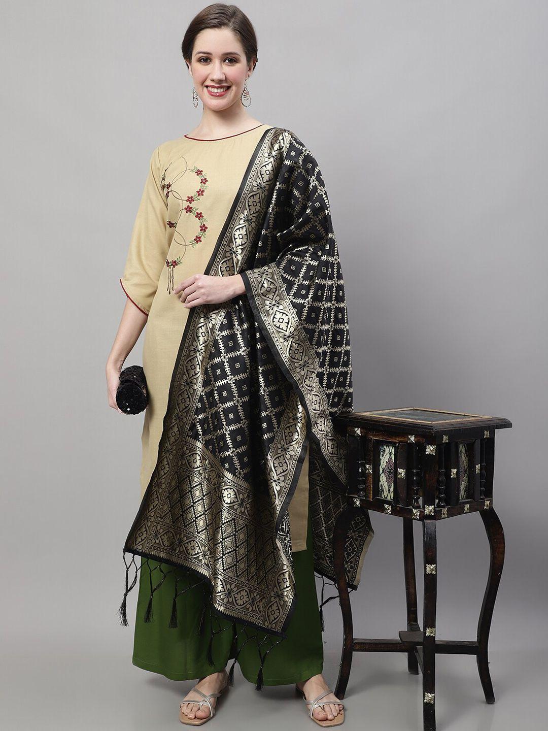 kalini floral embroidered kurta with banarasi silk dupatta