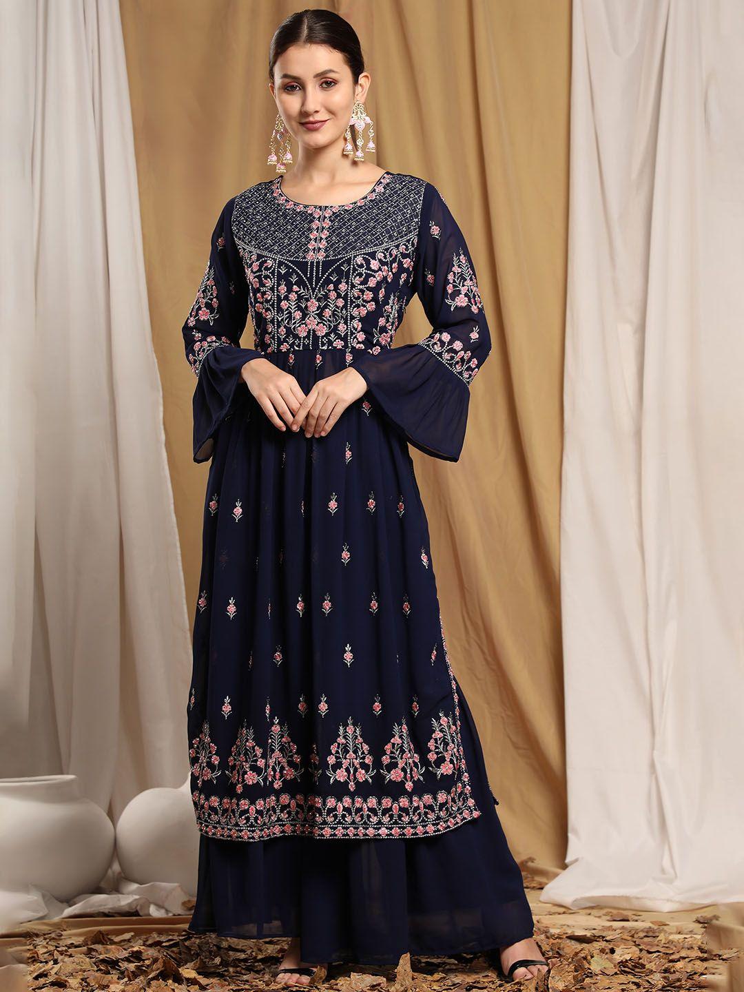 kalini floral embroidered kurta with sharara