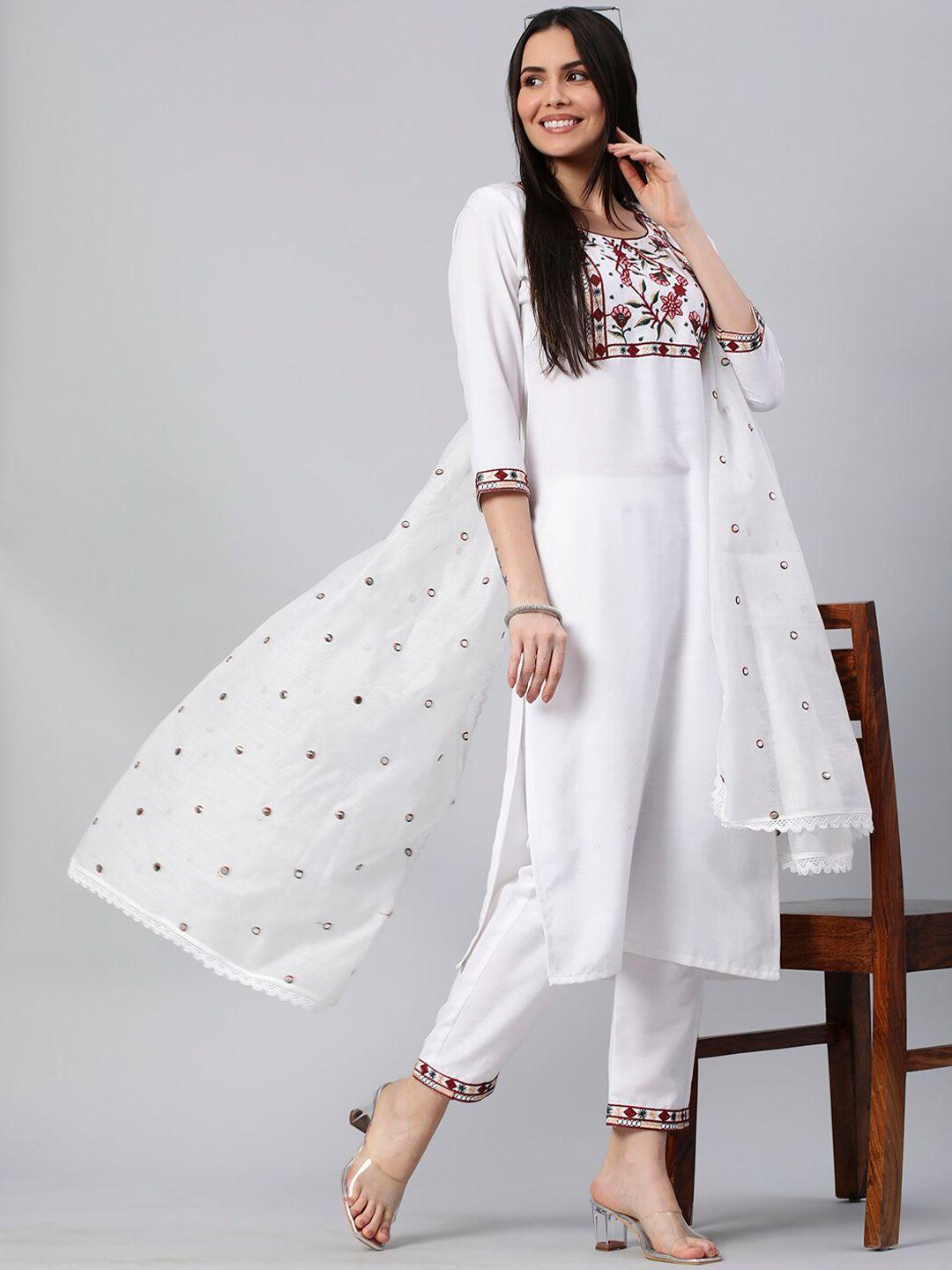 kalini floral embroidered kurta with trousers & dupatta