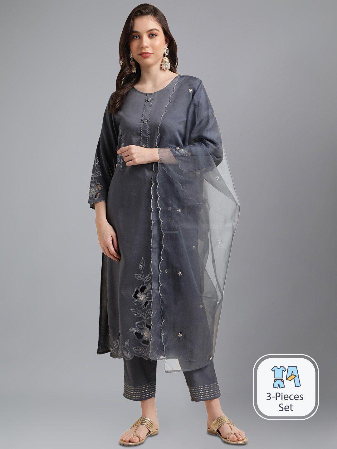 kalini floral embroidered kurta with trousers & dupatta