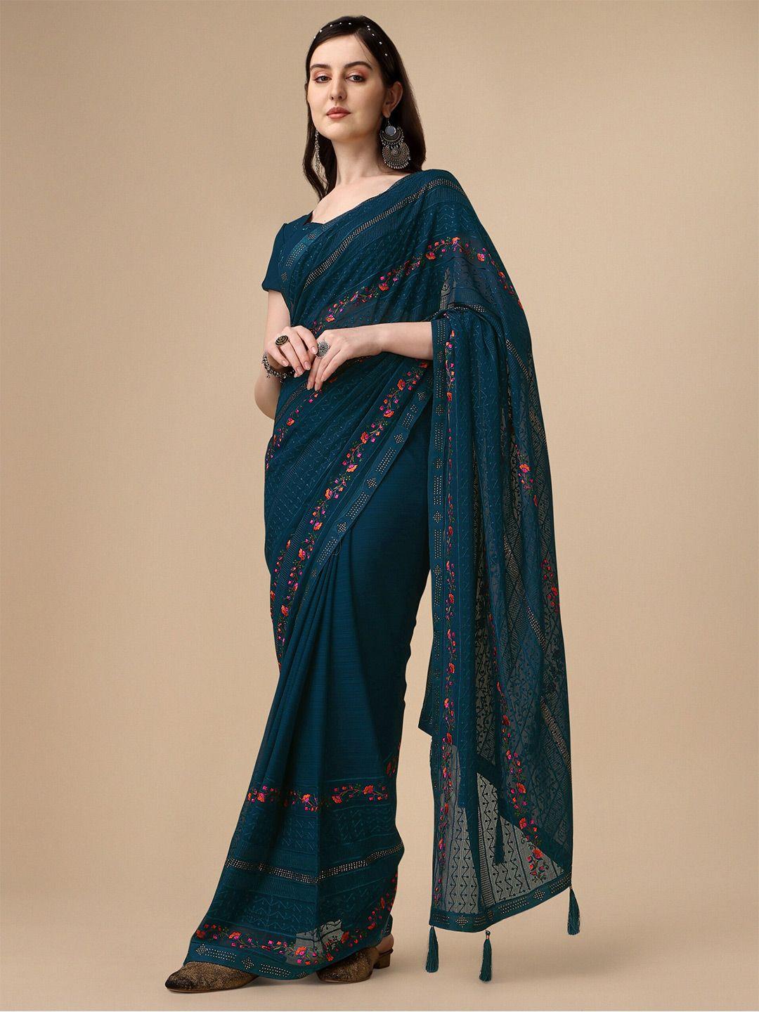 kalini floral embroidered pure chiffon saree