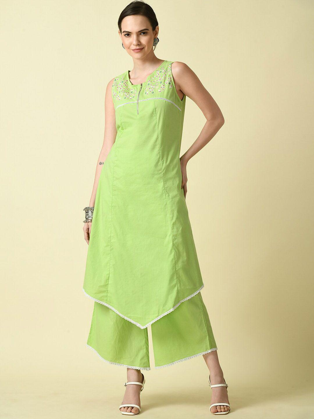 kalini floral embroidered pure cotton kurta with palazzos