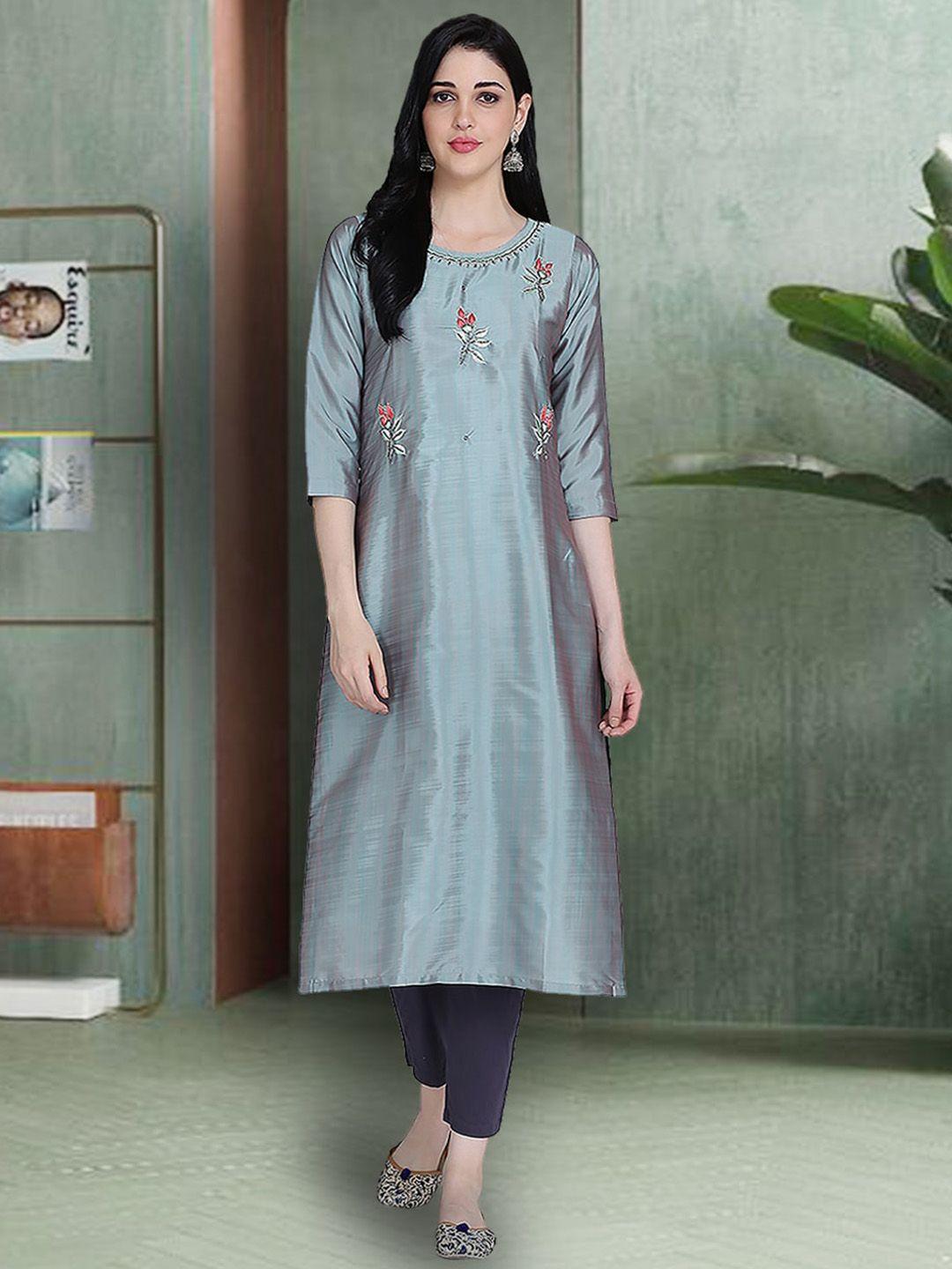 kalini floral embroidered pure silk straight kurta