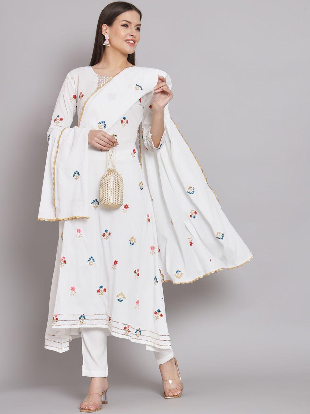 kalini floral embroidered regular anarkali kurta & trousers with dupatta