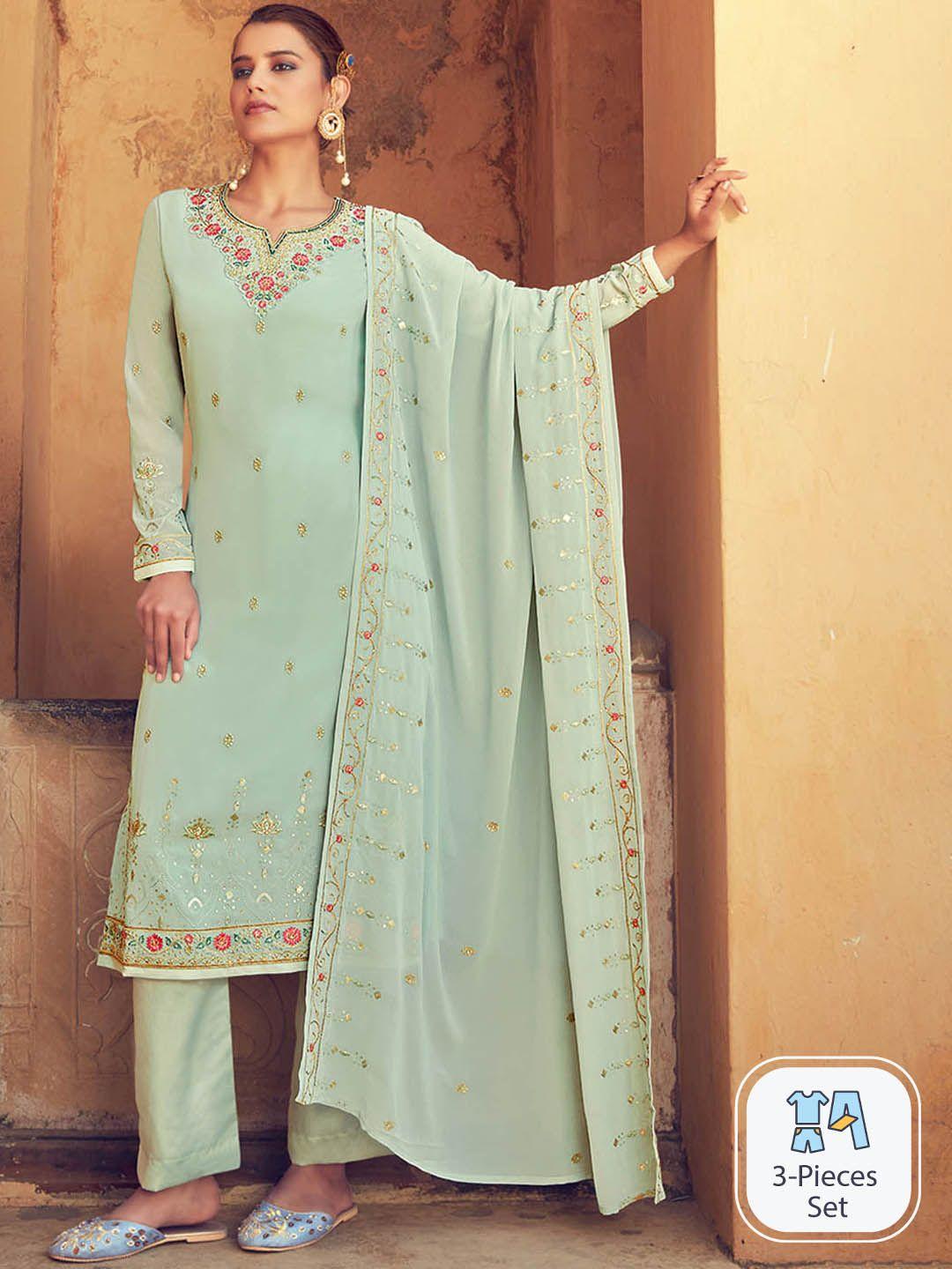 kalini floral embroidered regular kurta & trousers with dupatta