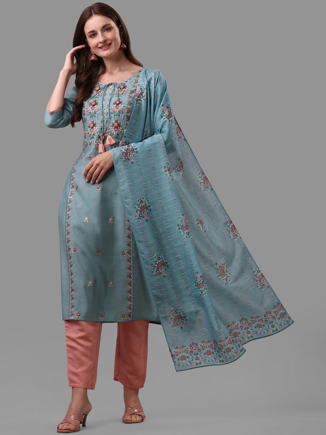 kalini floral embroidered regular kurta with trousers & with dupatta