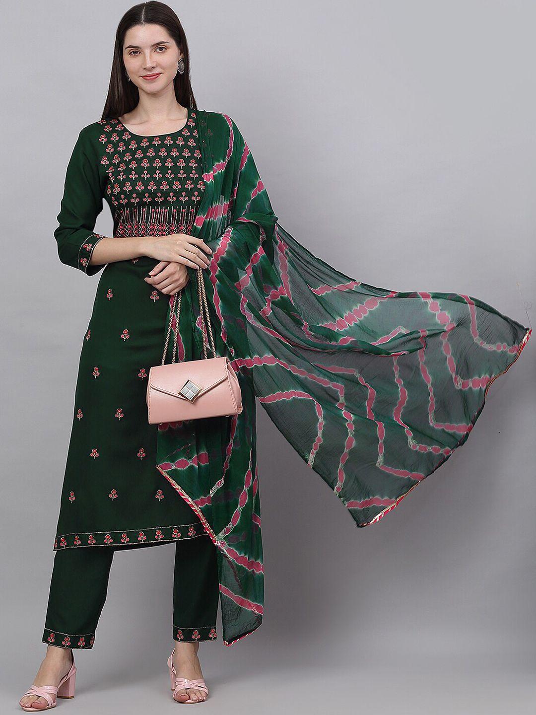 kalini floral embroidered regular sequinned kurta with trousers & dupatta