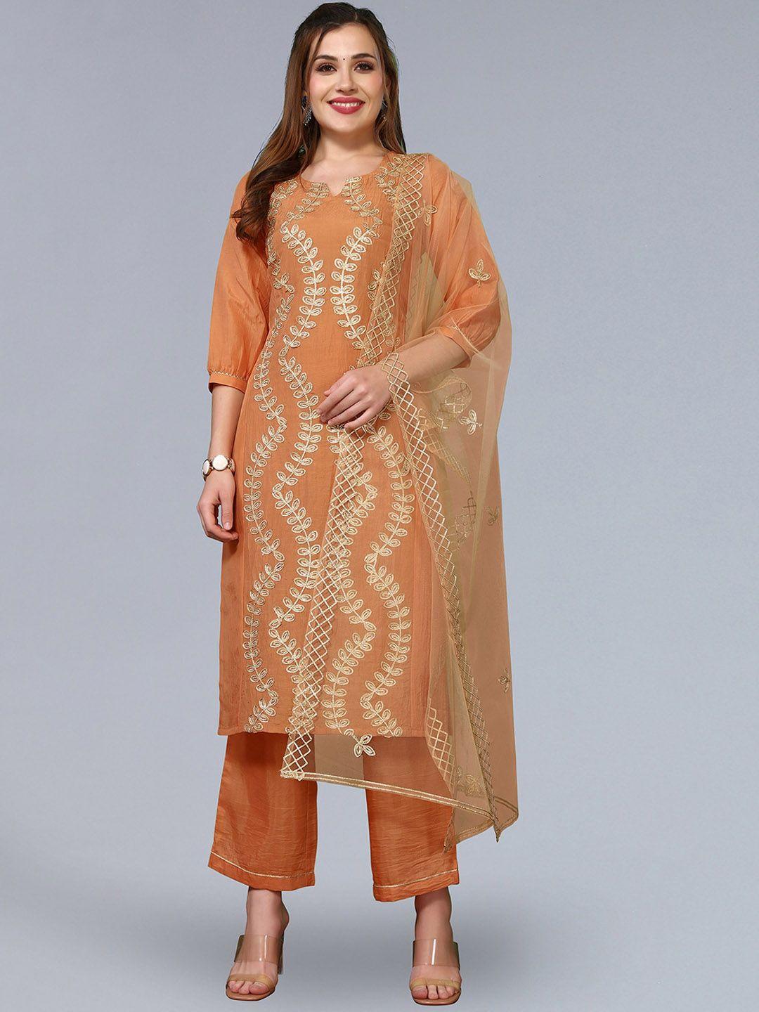 kalini floral embroidered regular thread work kurta with palazzos & with dupatta